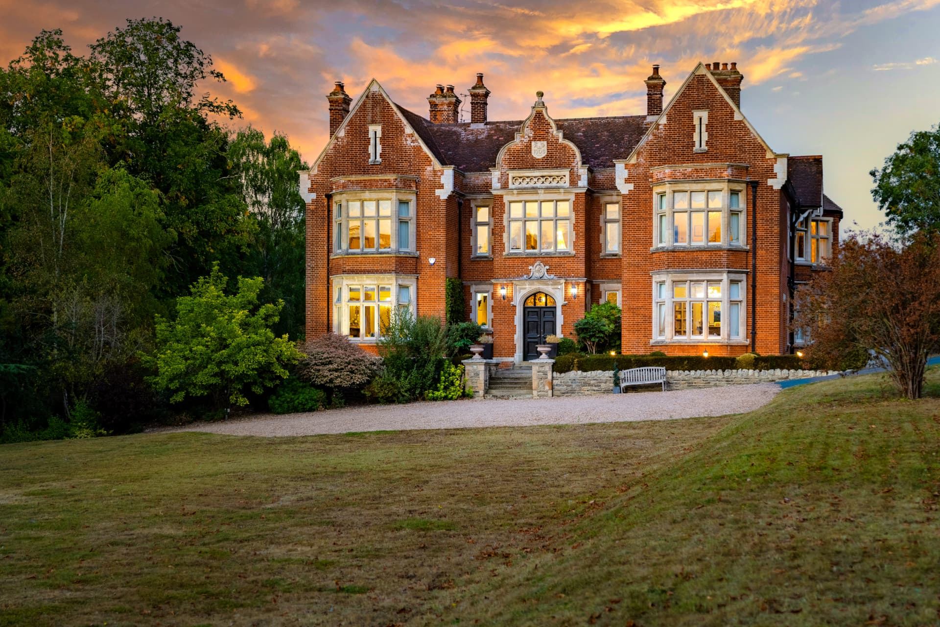 The Grange, North Bedfordshire, photographed at dusk